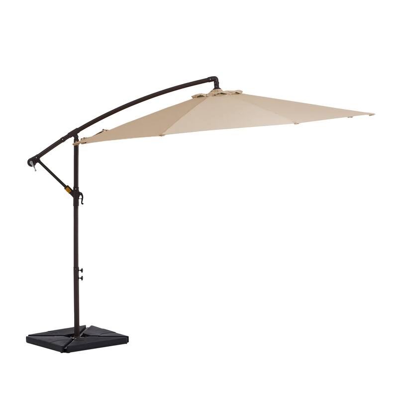 10 ft Steel Crank-lift Cantilever Umbrella With Weighted Base - Beige