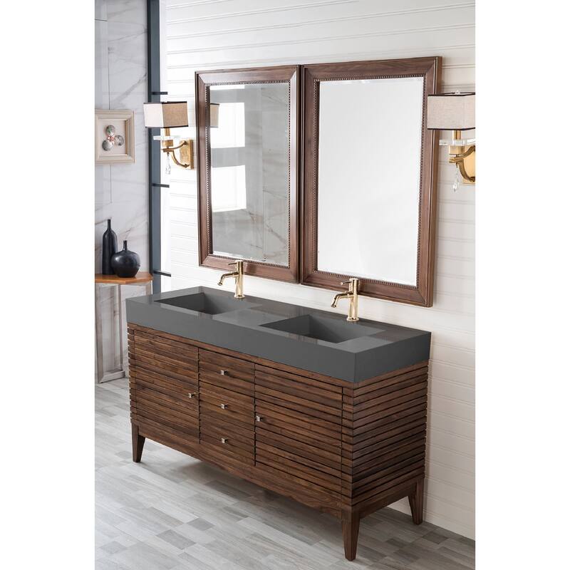 James Martin Vanities Linear 59" Double Vanity, Mid Century Walnut