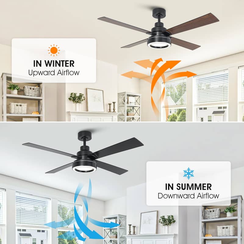 52" Modern Brushed Nickel Bedroom Ceiling Fan with Light and Remote Control