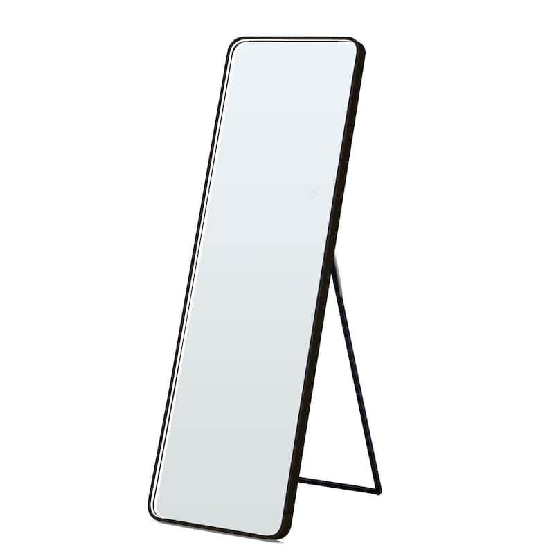Anmytek 64" Gold Frame LED Lighted Full Length Mirror - 3-Color Dimmable, Standing/Wall-Mounted