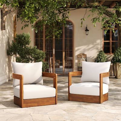 Outdoor Curved Club Chair with Water-Resistant Cushions, Set of 2