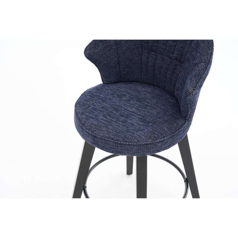 Wing Back Swivel Bar Stools Set Of 2 - 25" Counter Height Adjustable Stools With Solid Wood Legs & Chenille Upholstery