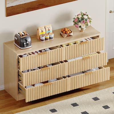 47" Wide Fluted 6 Drawers Dresser, Curved Profile Design Dresser