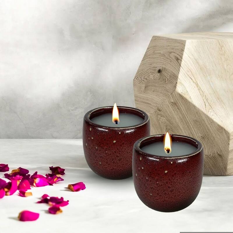 Set of Two 6 oz Glazed Red Ceramic Candle Jar