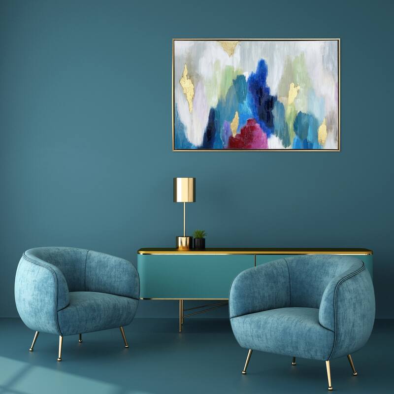 "Color Cascade" Abstract Hand Painted Floating Framed Canvas Wall Art Print, 24x36 Inches