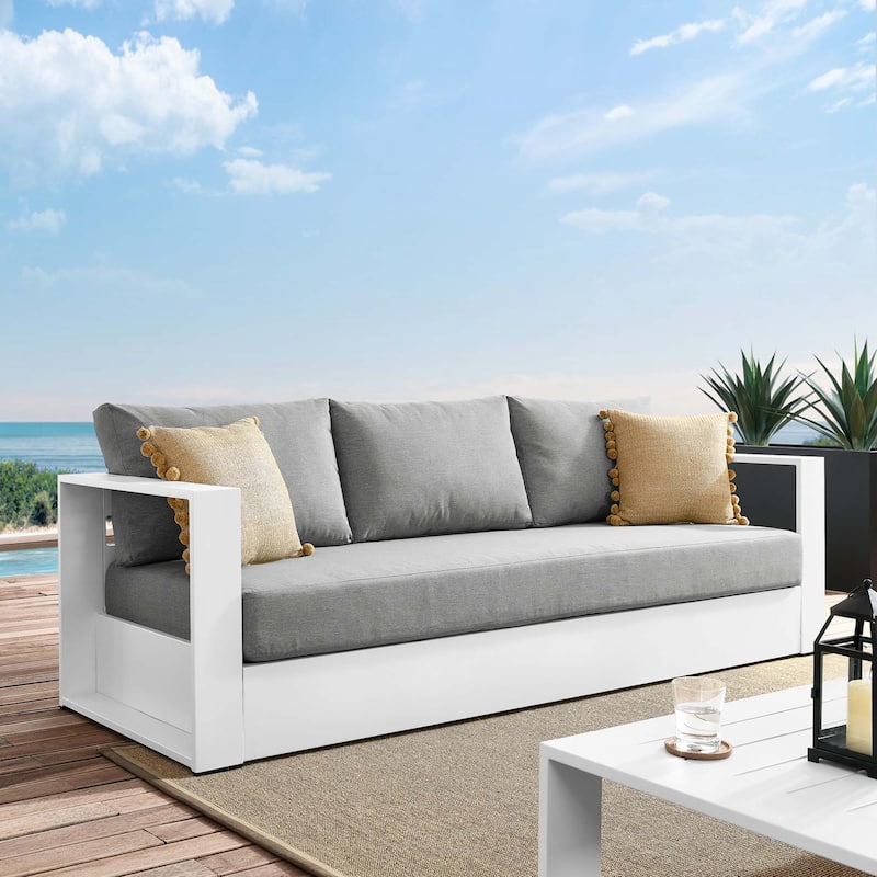 Tahoe Outdoor Patio Powder-Coated Aluminum Sofa - White Gray