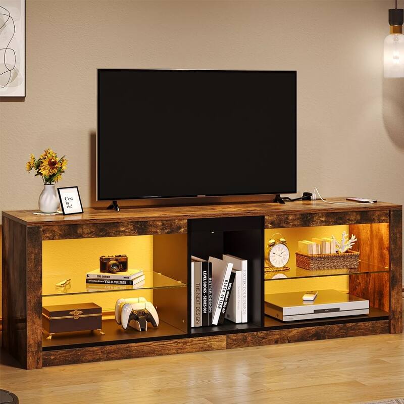 Industrial TV Stand with Power Outlets & LED Lights for 60" - 50 inches