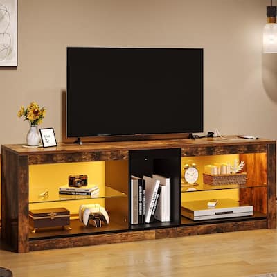 Industrial TV Stand with Power Outlets & LED Lights for 60" - 50 inches