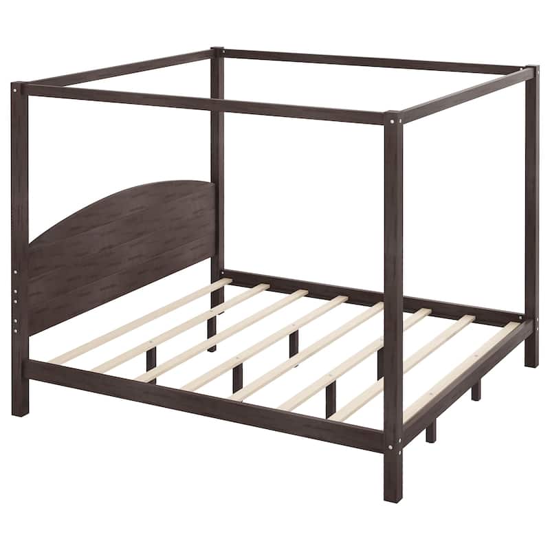 King Size Canopy Platform Bed with Headboard and Support Legs