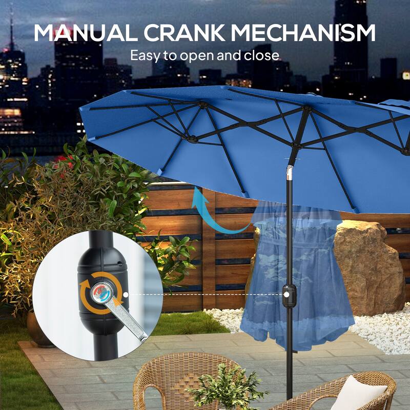Outsunny Double-sided Patio Umbrella 9.5' Large Outdoor Market Umbrella with Push Button Tilt and Crank, 3 Air Vents and 12 Ribs