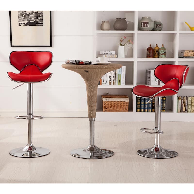 Roundhill Furniture Masaccio Leatherette Airlift Adjustable Swivel Barstool (Set of 2) - Red