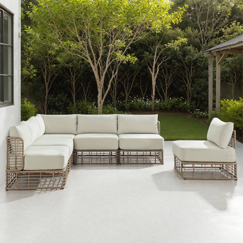 Corvus Ghana 6-Piece Resin Wicker Outdoor Sectional Sofa Set with Cushions