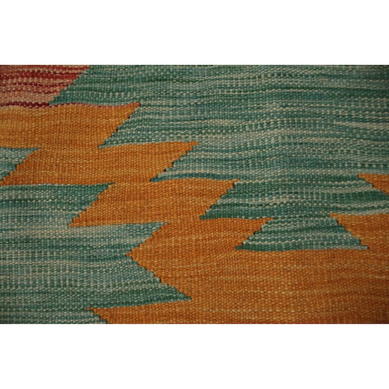 Hand Woven Oriental 100% Wool Carpet Southwestern Geometric Green Kilim Area Rug - 9' 11'' X 8' 4''