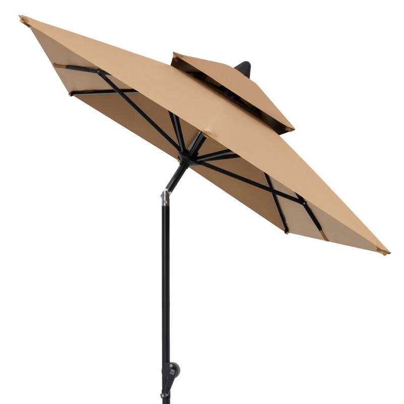 10 x 6.5 FT Rectangular Double Top Patio Market Umbrella with Black Base Weight Stand