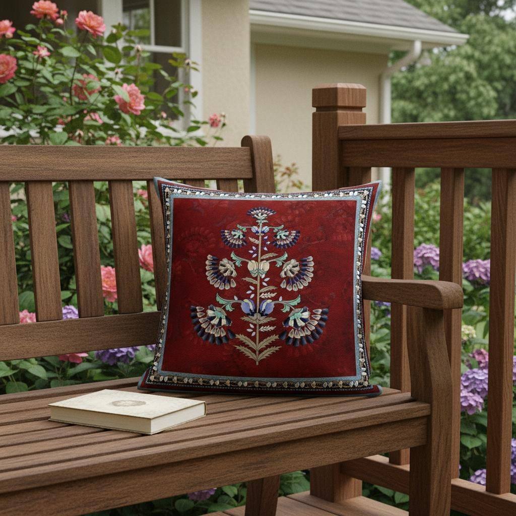 HomeRoots 16x16 Red Blown Seam Broadcloth Floral Throw Pillow - 16.00' X '16.00' X '5.00