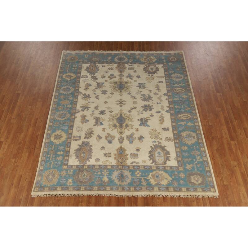 Floral Oushak Indian Area Rug Hand-Knotted Living Room Wool Carpet - 8'0" x 9'9"