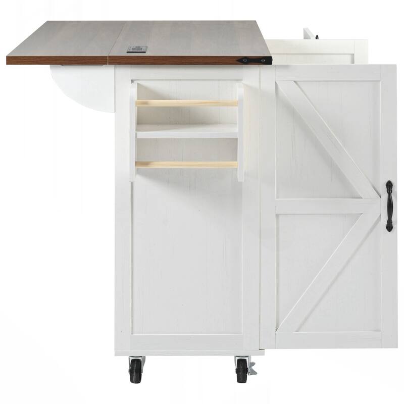 Kitchen Storage Island with Internal Storage Rack, Drop Leaf, Spice Rack, Rolling Kitchen Cart on Wheels