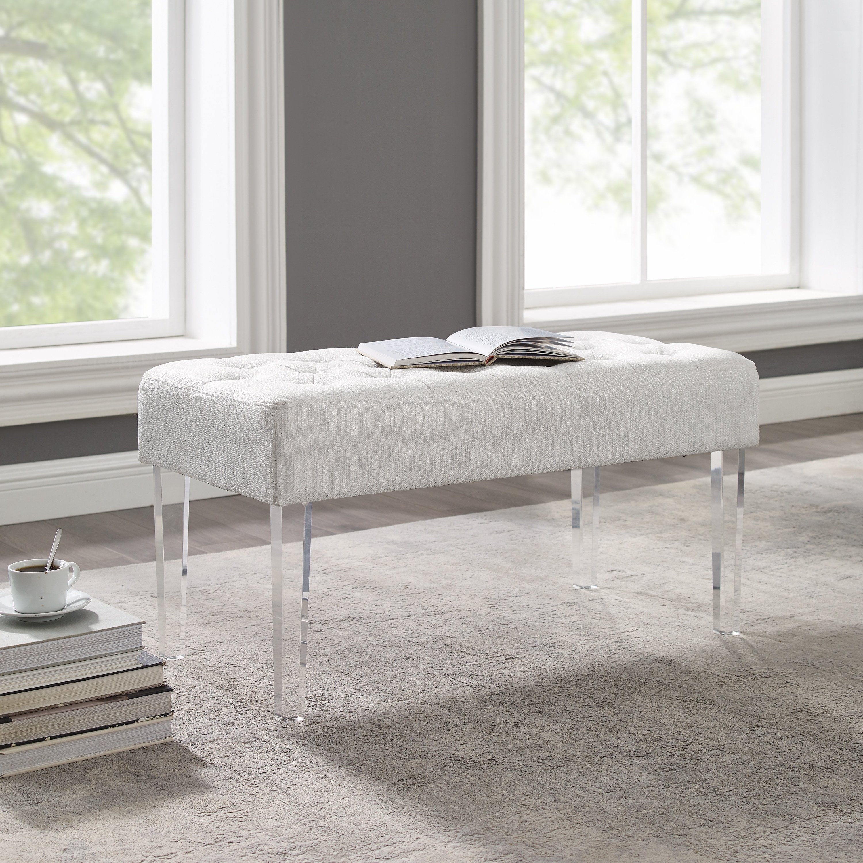 Linon Jordan White Crystal Tufted Entryway Bench - On Sale - Bed