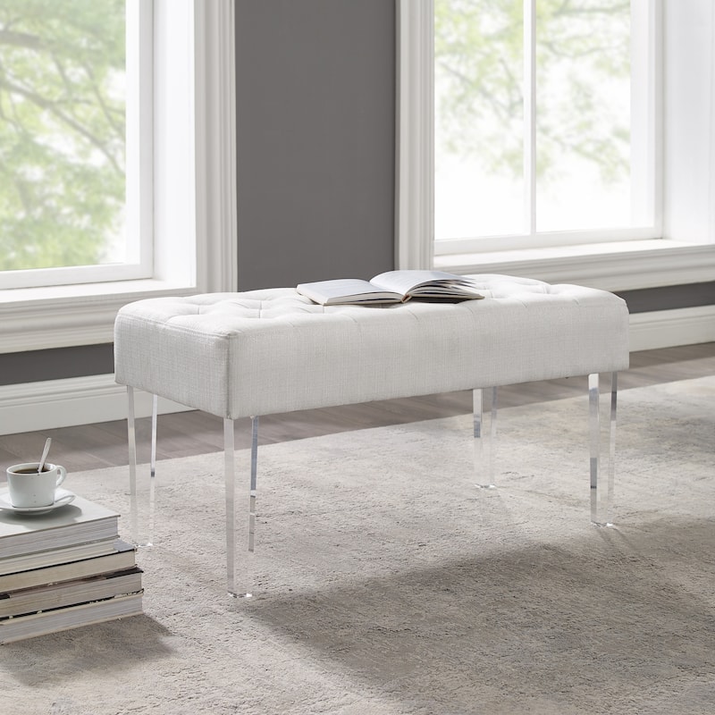 Linon Jordan White Crystal Tufted Entryway Bench