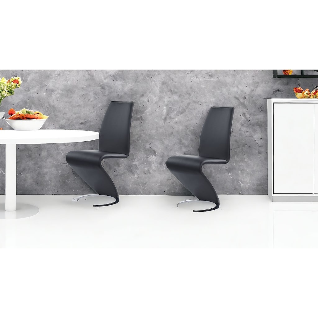 HomeRoots Set of Two Black and Silver Upholstered Faux Leather Dining Parsons Chairs