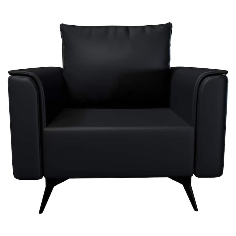 Rusk Single-Seater Leather Sofa Couch with Steel Legs and Removable Cushions for Home Office Living Room & Bedroom