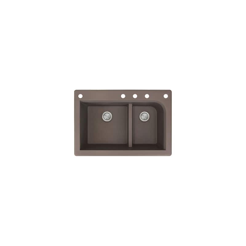 Transolid Radius 33in x 22in silQ Granite Drop-in Double Bowl Kitchen Sink with 1 Pre-Drilled Faucet Hole - 22" x 33" x 9.5"/CADEF