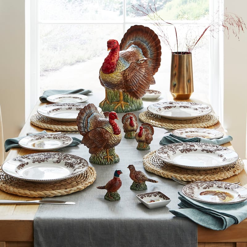 Spode Woodland Turkey Salt and Pepper Set - 2.5" D x 3.5" H
