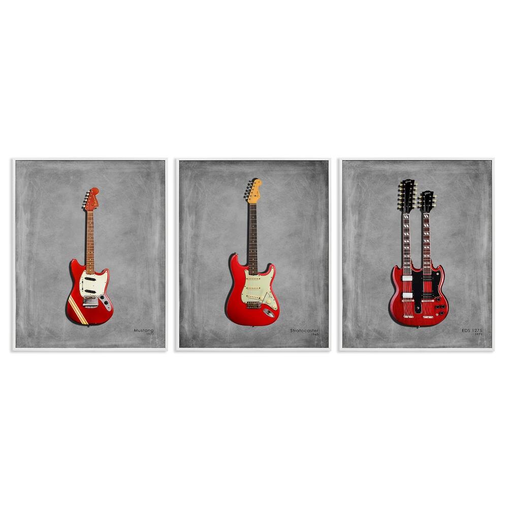 Stupell Red Guitars Collection Framed Giclee Art Design By Mark Rogan (Set of 3)