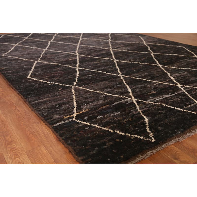 Geometric Black Moroccan Oriental Area Rug Handmade Wool Carpet - 6'11" x 9'9" - 6'11" x 9'9" - Black