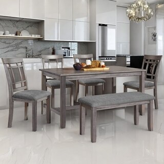 6 Piece Farmhouse Rustic Style Antique Graywash Wooden Dining Table set ...