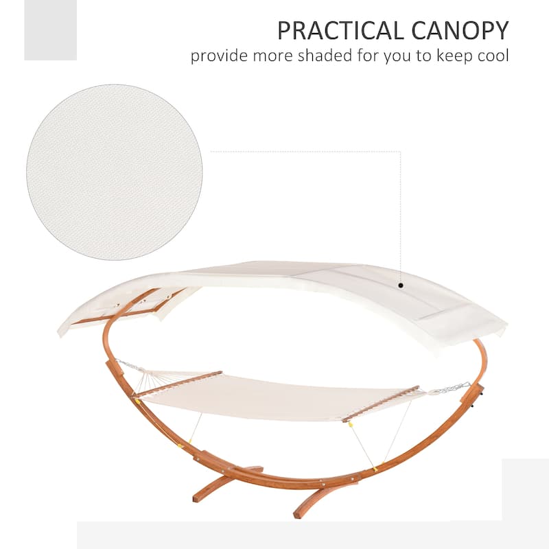 Outsunny 13' Wooden Arc Outdoor Hammock Stand Modern Curved Wood Bed with Detachable Canopy, Steel and Wood Stand, White