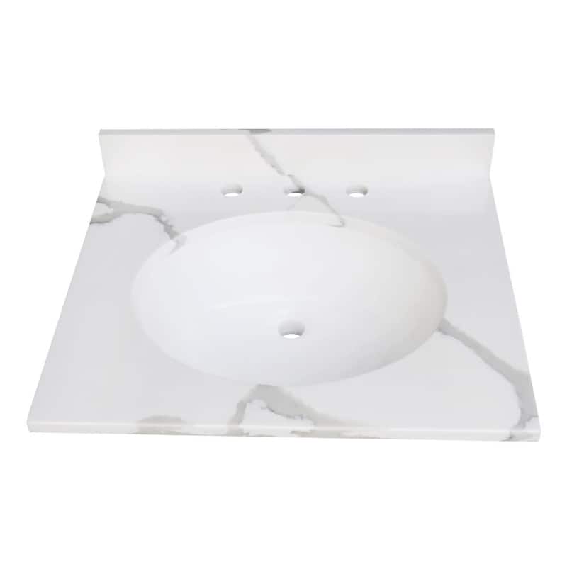 Kingston Brass KVPB2522L38 Norbiton 25" Solid Surface Vanity Top with - Calacatta Marble Glossy White - Colored