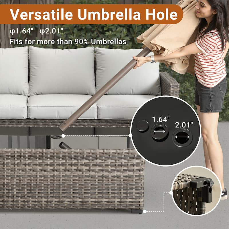 XIZZI Outdoor Wicker Coffee Table with Umbrella Hole for Garden Deck or Poolside
