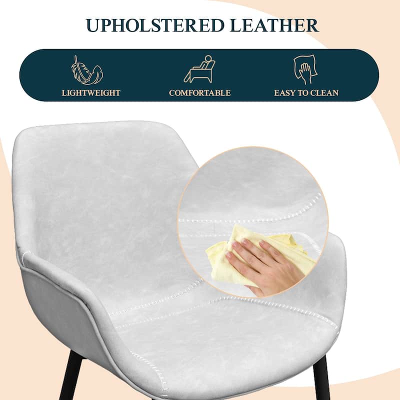 Markley Leather Dining Chair with Iron Legs Set of 4 Modern Accent Armchair