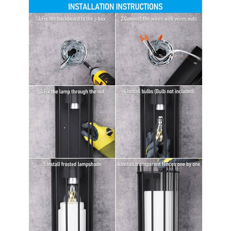 Exterior Wall Sconce, Geometric Style with Glass Fence, E26 Base - 2pack