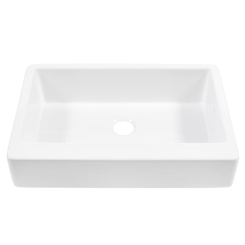Grace Crisp White Fireclay 34" Single Bowl Quick-Fit Undermount Farmhouse Apron Front Traditional-Style Kitchen Sink and Drain