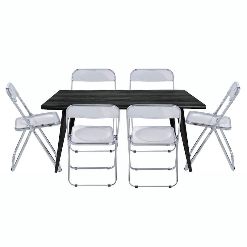 LeisureMod Lawrence Acrylic Folding Dining Chairs and Dining Table Set - Clear