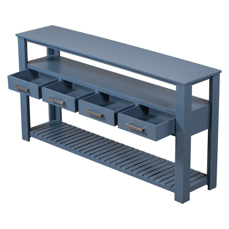 Long Entryway Console Sofa Table with Drawers, Farmhouse Wood Sofa Tables Console Table with 4 Drawers and 2 Shelves