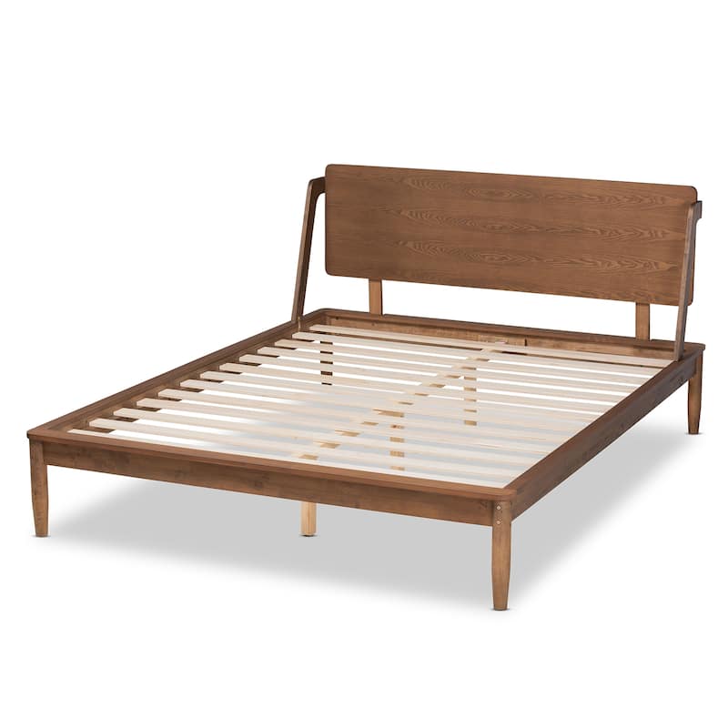 Sadler Mid-Century Ash Walnut Finish Wood Platform Bed