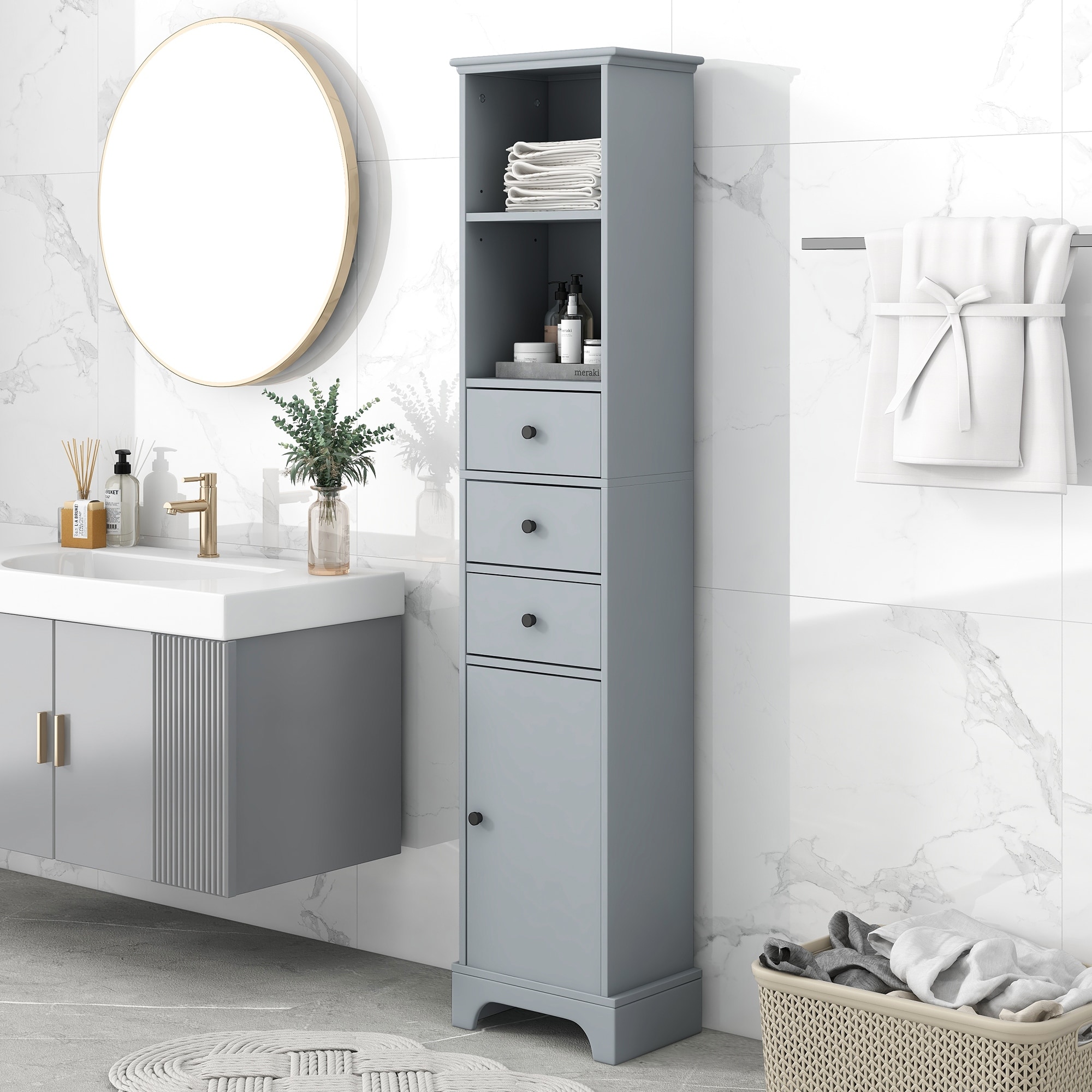 Tall slim outlet grey bathroom cabinet