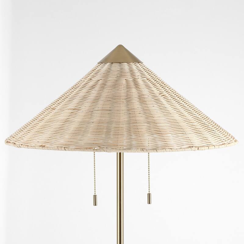 Floor Lamp Traditional Brass 65" 2-Light Rattan Shade