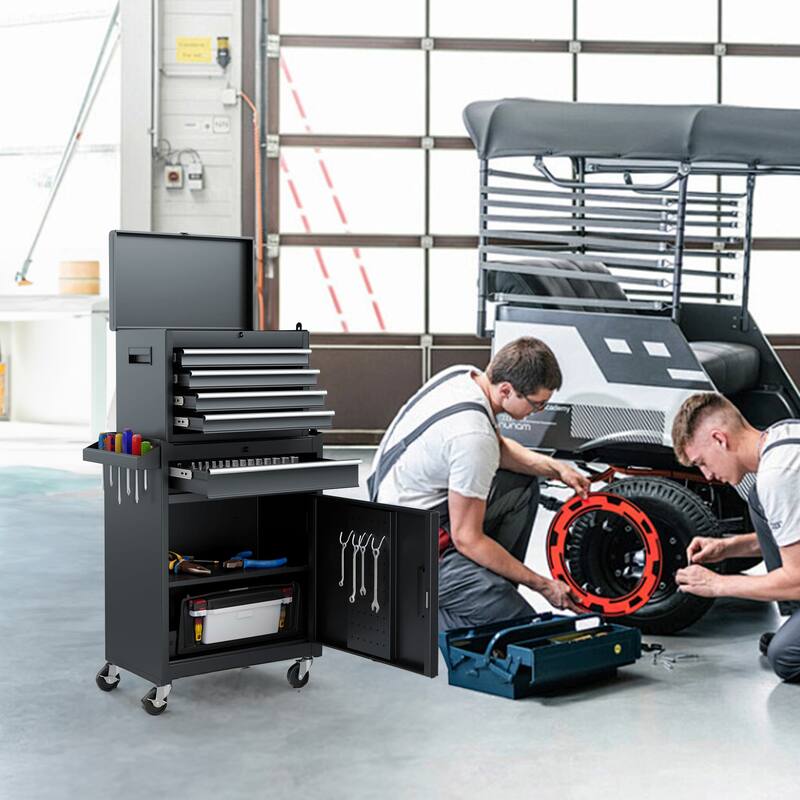 5-Drawer Rolling Tool Chest W/Wheels, Detachable Top Tool Box With Liners And Locking System, Heavy Duty Steel Tool Cart