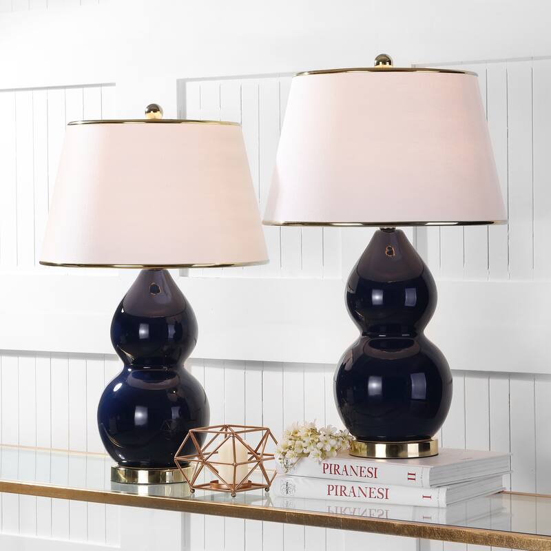 SAFAVIEH Lighting 26-inch Zoey Double Gourd Navy Table Lamp (Set of 2) - 16"x16"x26.5"