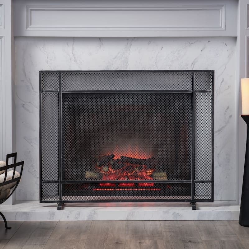Roomfitters Minimalist Fireplace Screen, Single-Panel Design with Sleek Frame and Durable Mesh for Stylish, Functional Fireplace