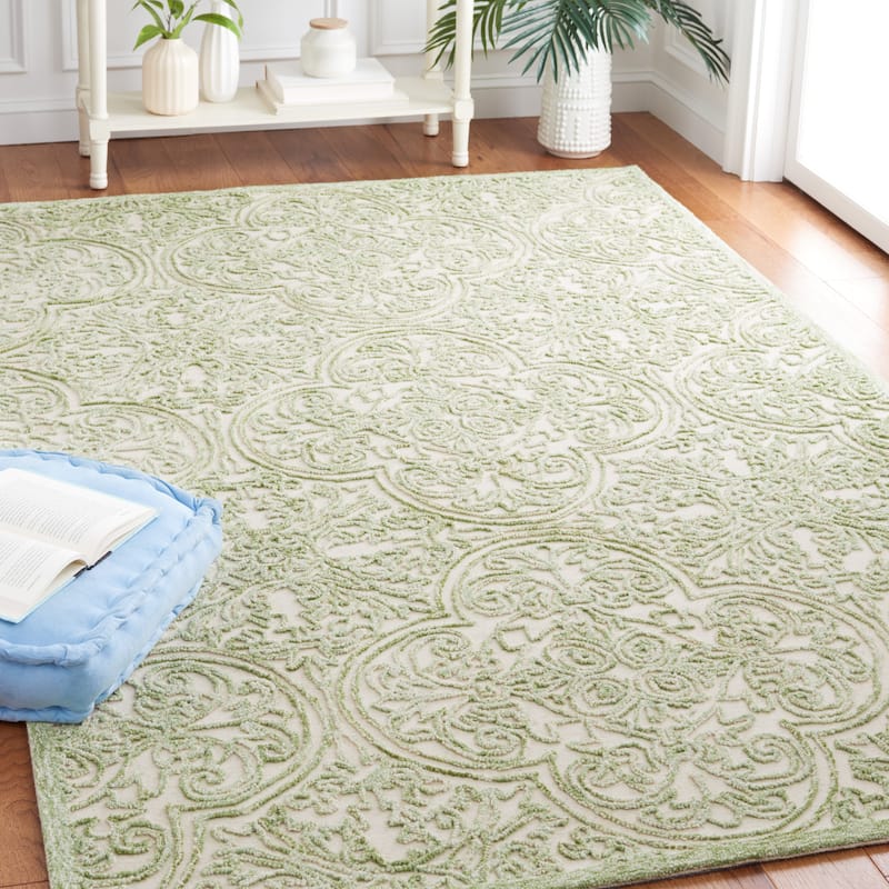 Martha Stewart by SAFAVIEH Handmade Leopolda Wool Rug - 3' x 5' - Ivory/Green - Rectangle