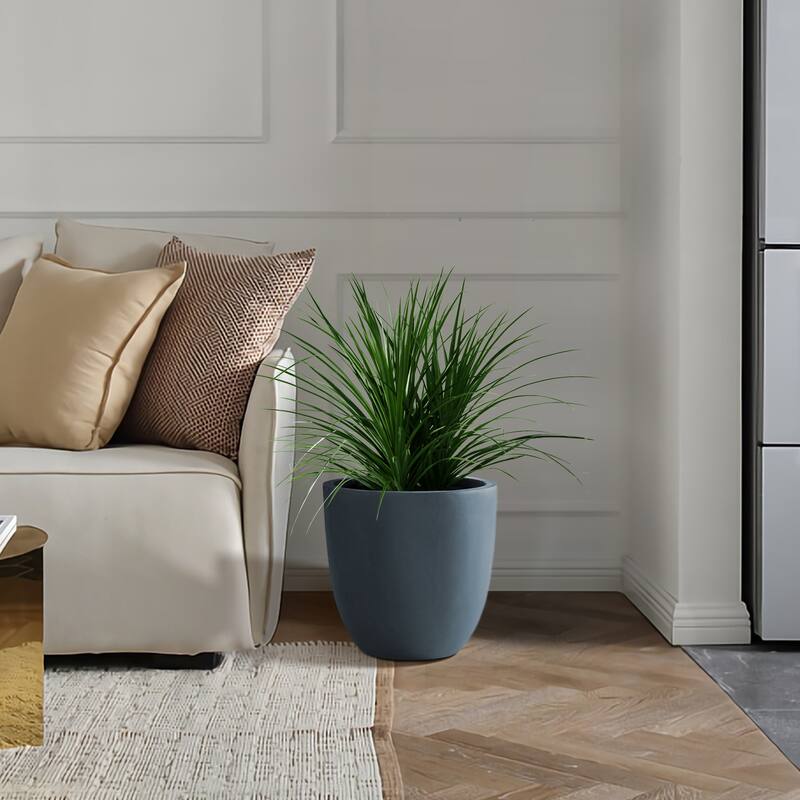 Kante 9 in. H Concrete and Fiberglass Round Bowl Planter, Outdoor Indoor Large Planters Pots with Drainage Hole