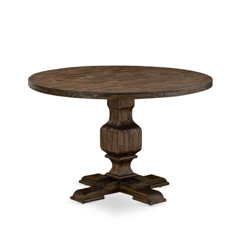 HomeStock 3-Piece Distressed Jacobean Finish Solid Wood Top Dining Table with 2-Upholstered Chairs