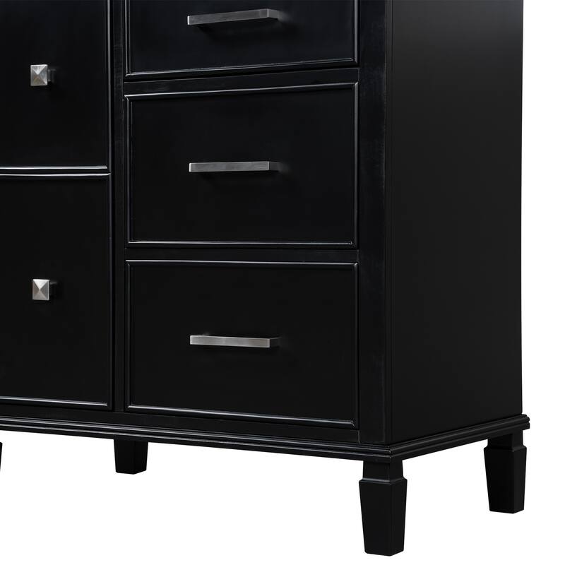 Freestanding Bathroom Vanity with Drop-In Rectangular Ceramic Sink, Flip-Out Drawer, Soft-Close Drawers and Solid Wood Legs