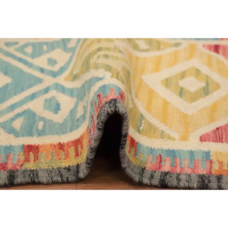 Hand Woven Oriental 100% Wool Carpet Southwestern Tribal Multi-Colored Kilim Runner Rug - 5' 9'' X 2' 0''