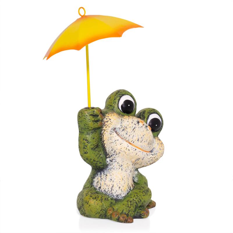 Sitting Jolly Frog with Yellow Umbrella Statue